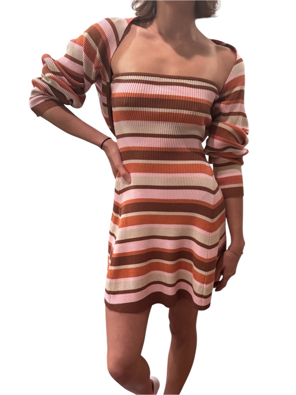 Klesis Striped Strapless sweater Dress Balara Jacket Set size m